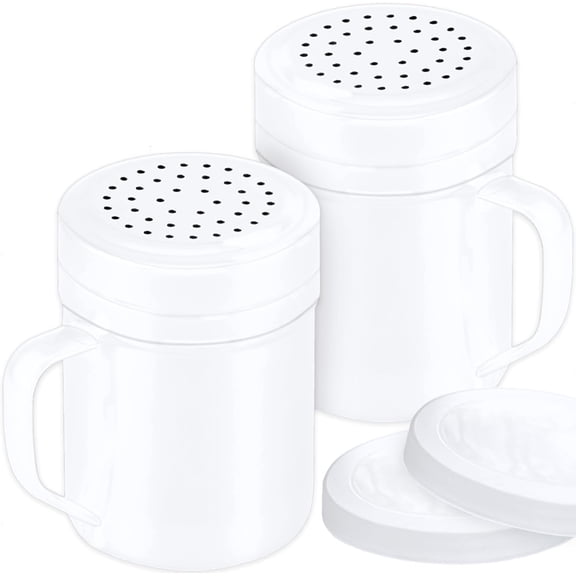 Dompilc Metal Salt Pepper Dredge Shakers - with Handle - Seasonings Spice Shakers with Holes and Lids - 2PC