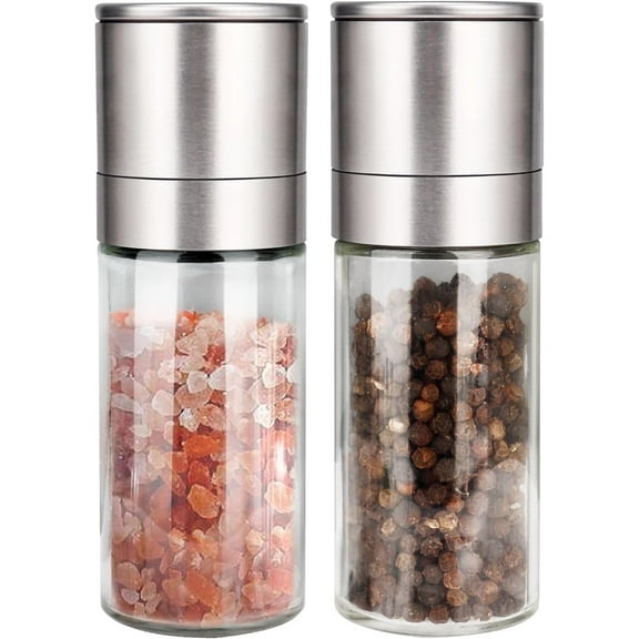 Dompilc Salt and Pepper Grinder Set, Pepper Mill, Sea Salt Shaker Grinder Refillable, Adjustable Coarseness 2PC