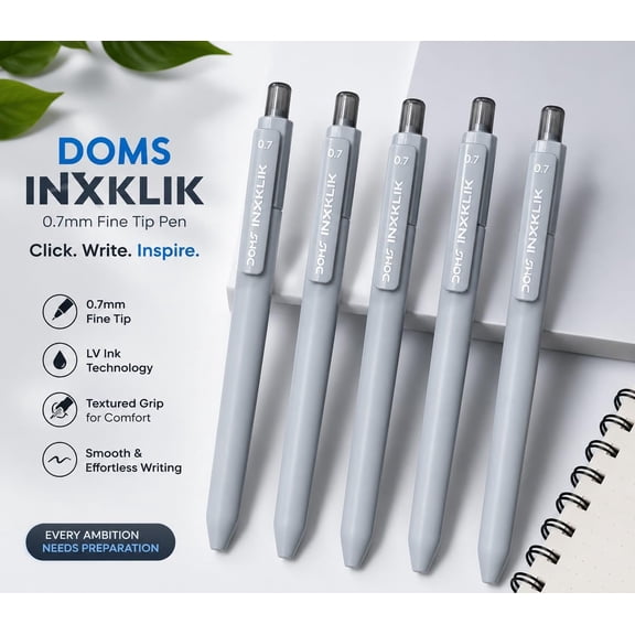 Doms INXKLIK 0.7mm Ballpen Smooth Click Non-Fading Quick-Dry Ink Textured Grip 25 Count 20 black and 5 blue