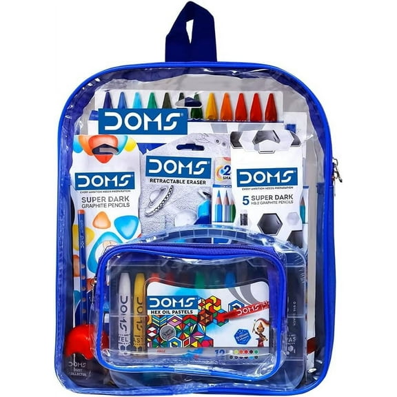 Doms Smart Kit - Drawing Book, Water Colour Pen Min, 25 Oil Pastel, 16 Wax Crayons, Groove Triangle Pencil Pack, 12 Aqua Water Colour Pencil