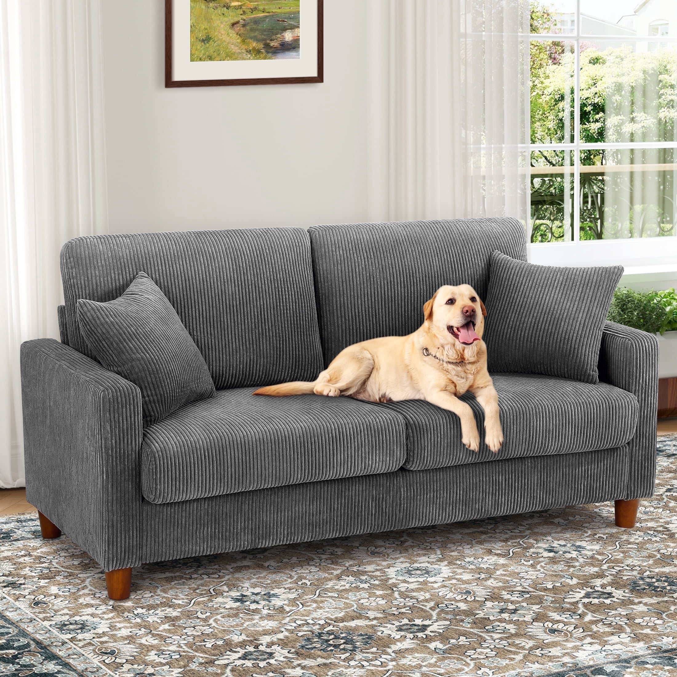 Domusensus 70 inch sofa, Corduroy Loveseat 21" Extra Deep Seat