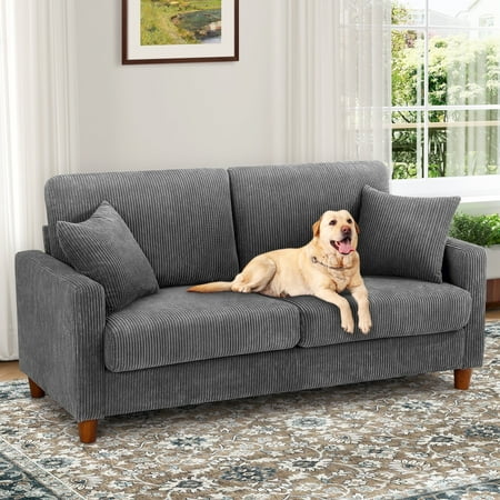 Domusensus 70 inch sofa, Corduroy Loveseat 21" Extra Deep Seat, Oversize Loveseat No Tool Assembly, Oversize Sofa Living Room with 2 Pillows, Gray