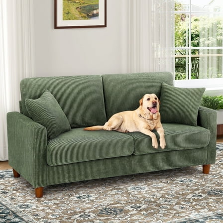 Domusensus 70 inch sofa, Corduroy Loveseat 21" Extra Deep Seat, Oversize Loveseat No Tool Assembly, Oversize Sofa Living Room with 2 Pillows, Green