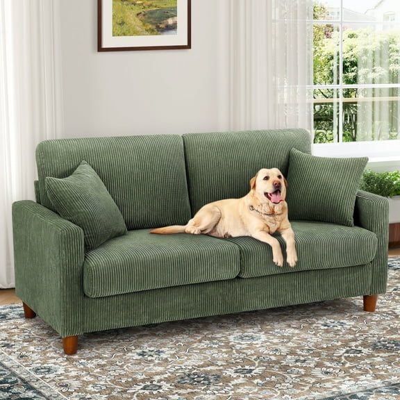 Domusensus 70 inch sofa, Corduroy Loveseat 21" Extra Deep Seat, Oversize Loveseat No Tool Assembly, Oversize Sofa Living Room with 2 Pillows, Green