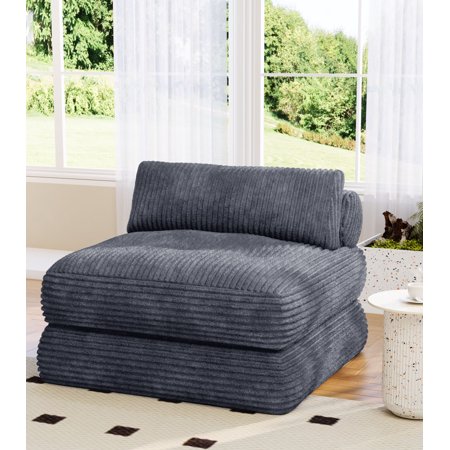 Domusensus Corduroy Futon Sofa Bed, Foldable Boneless Couch, Free Setup Folding Sofa Bed, Futon Couch for Small Spaces, Sleeper Chair, Gray