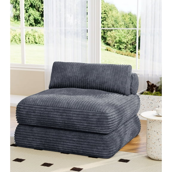 Domusensus Corduroy Futon Sofa Bed, Foldable Boneless Couch, Free Setup Folding Sofa Bed, Futon Couch for Small Spaces, Sleeper Chair, Gray