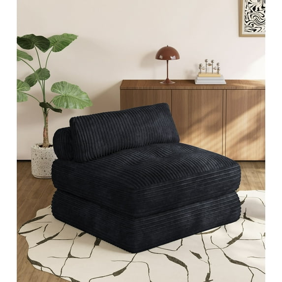 Domusensus Corduroy Futon Sofa Bed, Foldable Boneless Couch, Free Setup Folding Sofa Bed, Futon Couch for Small Spaces, Sleeper Chair, Black
