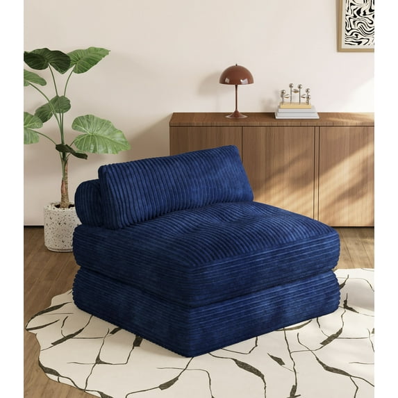 Domusensus Corduroy Futon Sofa Bed, Foldable Boneless Couch, Free Setup Folding Sofa Bed, Futon Couch for Small Spaces, Sleeper Chair, Blue