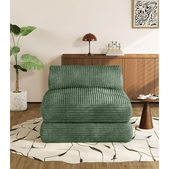 Domusensus Corduroy Futon Sofa Bed, Foldable Boneless Couch, Free Setup Folding Sofa Bed, Futon Couch for Small Spaces, Sleeper Chair, Green