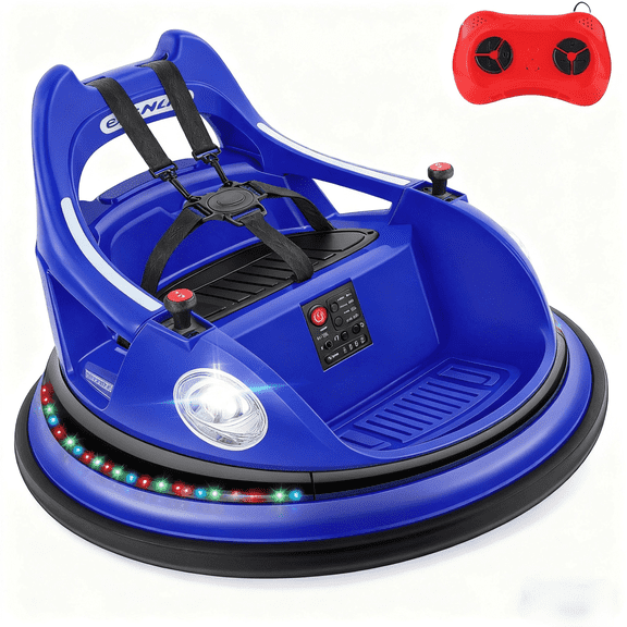 Domusensus 12V Bumper Car for Kids with Parent Remote Control,  Ride On Toy for Toddlers, Bluetooth Music, DIY Stickers& Safety Belt, Dark Blue