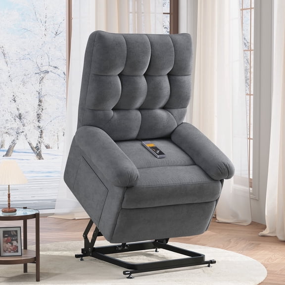 Domusensus Power Lift Recliner Chair for Elderly, Triple Motor Infinite Position Recliner with Assisted Standing, Wide Seat, Remote Control, Beige-Grey