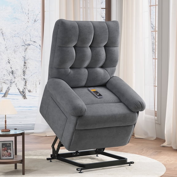 Domusensus Power Lift Recliner Chair for Elderly, Triple Motor Infinite Position Recliner with Assisted Standing, Wide Seat, Remote Control, Beige-Grey