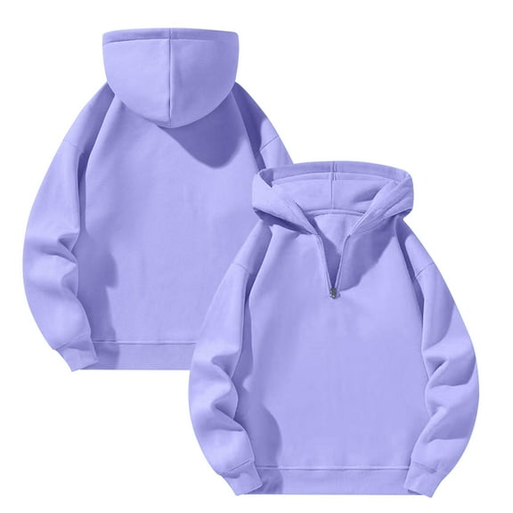 Domuza 1/4 Zip Hoodies for Men Long Sleeve Drop Shoulder Casual Hooded Sweatshirt Fall Winter Trendy Relaxed Fit Solid Color Pullover Light Purple M