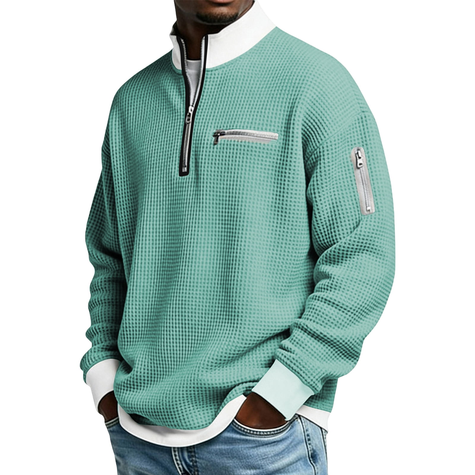 Domuza 2026 Men's Casual Fashion up Collar Contrasting Zipper ...