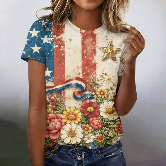 Domuza Woman 250 Anniversary Usa Shirt American Flag Graphics Short Sleeve Tops Casual Crew Neck Tee Shirts Summer 2026 Comfort Clothing Watermelon Red XXXL