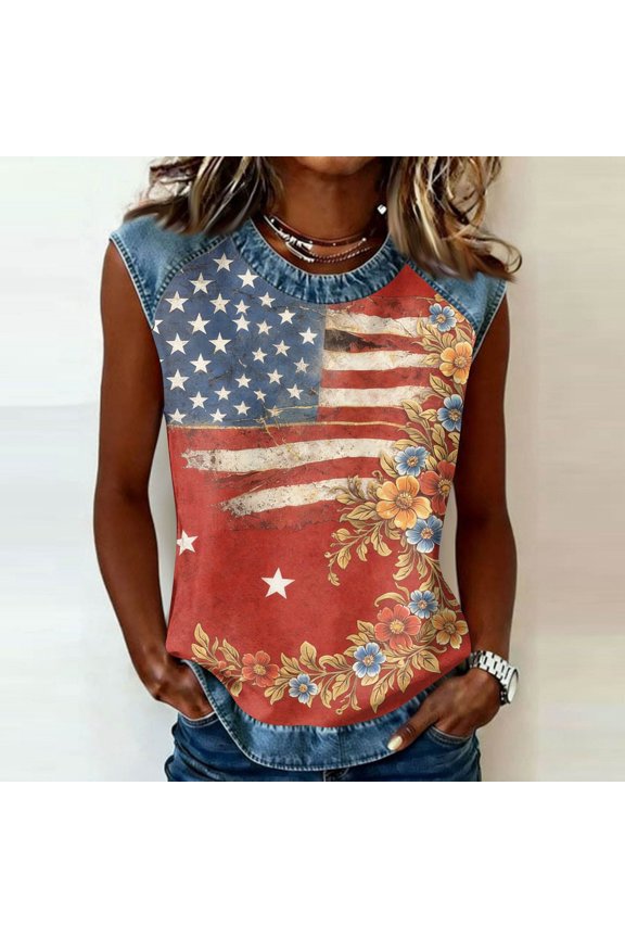 250th Anniversary Shirt for Women Usa Flag Graphics Sleeveless Tops Casual Grew Neck T-Shirts Summer 2026 Comfort Clothing Wine 3XL