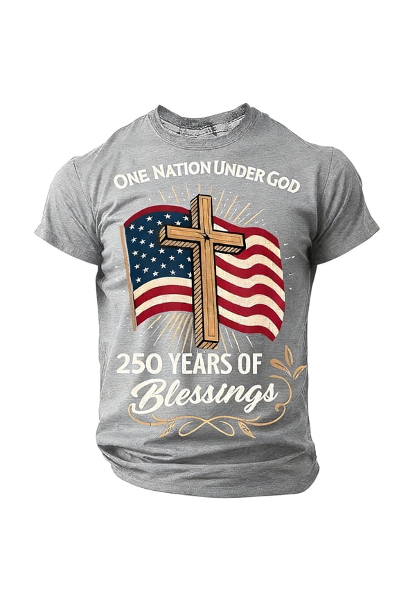 250th Anniversary USA Shirts for Men United States 250th Anniversary T-Shirt 1776-2026 Blessings America Graphic Tees Gray 3XL