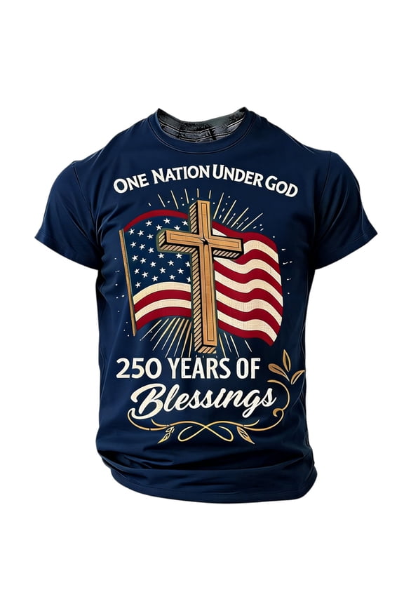250th Anniversary USA Shirts for Men United States 250th Anniversary T-Shirt 1776-2026 Blessings America Graphic Tees Navy L
