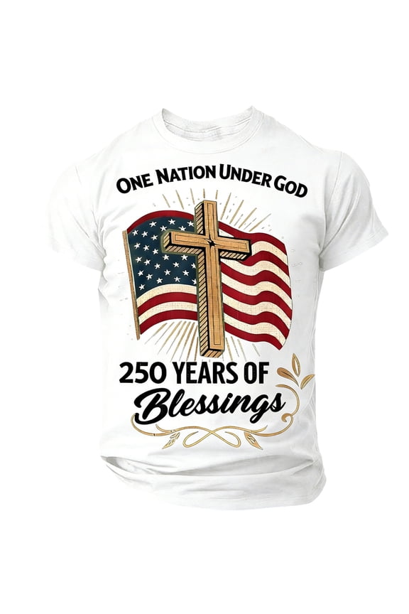 250th Anniversary USA Shirts for Men United States 250th Anniversary T-Shirt 1776-2026 Blessings America Graphic Tees White L