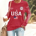 thumbnail image 1 of Domuza 4th Of July Patriotic Shirts for Women American Flag Graphics Long Sleeve Blouses Casual Crew-Neck T-Shirts Summer Trendy Clothing Red XXXL, 1 of 4