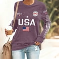 thumbnail image 1 of Domuza 4th Of July Shirt for Women American Flag Graphics Long Sleeve Top Casual Loose Crew Neck T Shirts Summer Fashion Clothing Purple XL, 1 of 4