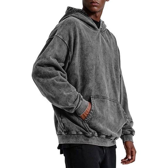 Domuza Acid Wash Hoodies for Men Casual Vintage Cotton Comfort Sweatshirt Trendy Baggy Basic Hoodies Retro Pullover Streetwear