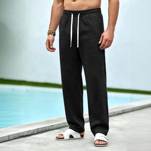 Domuza Athletic Sweatpants for Men Loose Fit Drawstring Waist Jogging Pants with Multiple Pockets for Winter Workout Black XL