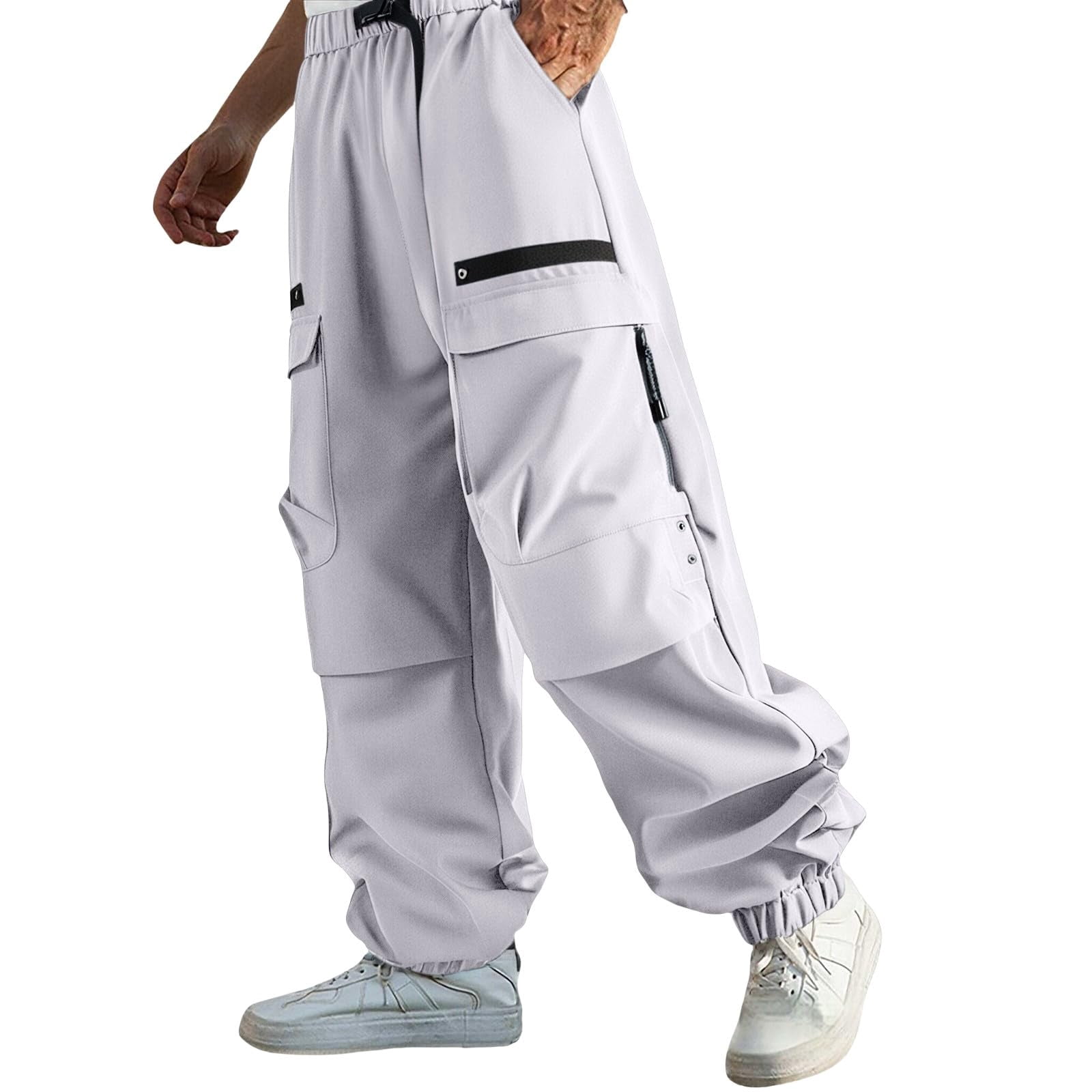 Domuza Baggy Cargo Pants for Men Casual Stretch Elastic Drawstring ...