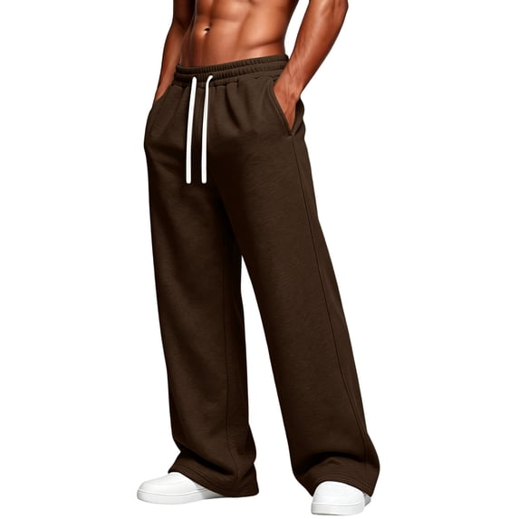 Domuza Baggy Fleece Wide Leg Sweatpants for Men Loose Fit Drawstring Elastic Waist Lounge Pants with Side Pockets, Warm Streetwear Sweat Pants for Fall Winter