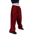 thumbnail image 1 of Domuza Baggy Pants for Men Wide Leg Elastic Waist Drawstring Loose Sweatpants with Pockets Wine 2XL, 1 of 4