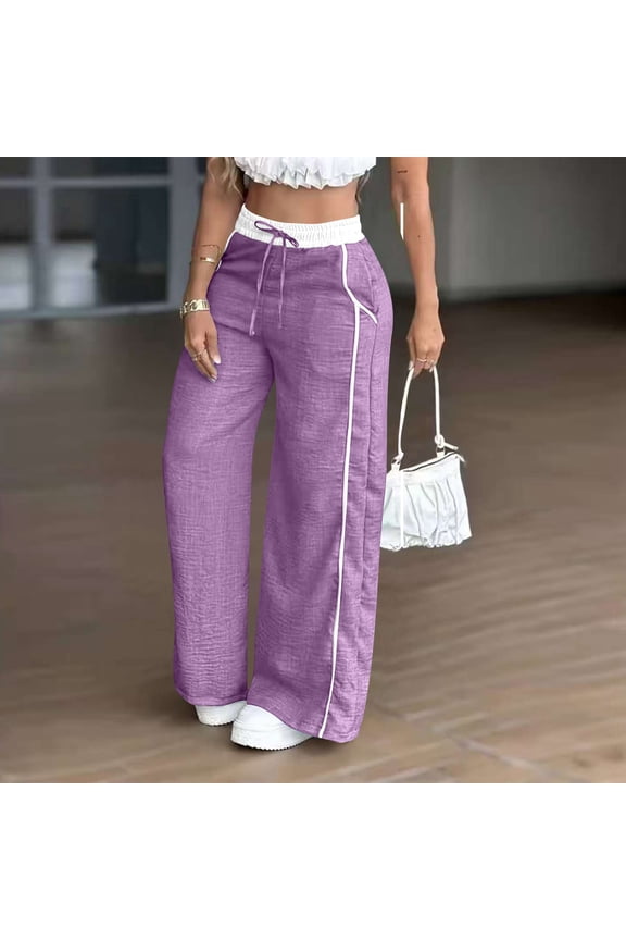 Baggy Parachute Pants Women Casual Y2k Wide Leg Drawstring Stretch Wasit Pants 2026 New Stylish Jogger Track Pants with Pocket Purple XXL