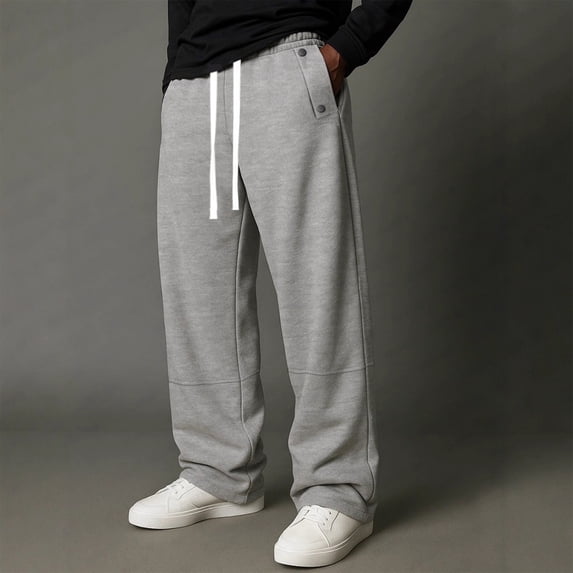 Domuza Baggy Sweatpants Men Casual Drawstring Waist, Open Bottom Uncuffed Lightweight Sweat Pants with Pockets Light Gray S