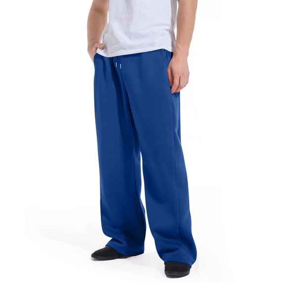 Domuza Baggy Sweatpants Men Wide Leg Open Bottom Lounge Sweat Pants Fashion Casual Stretch Waist Loose Fit Workout Pants with Pockets Blue M