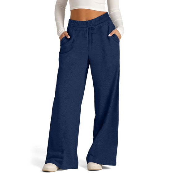 Domuza Baggy Sweatpants for Girls Trendy Oversized Wide Leg Loose Sweat Pants Elastic High Waist Drawstring Athletic Joggers Navy XL