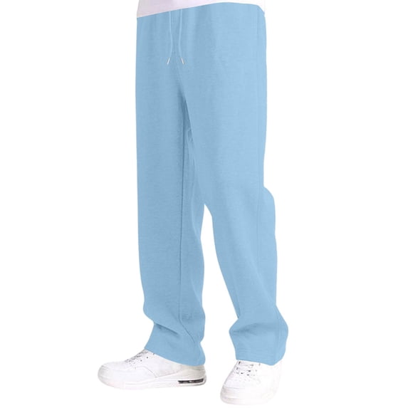 Domuza Baggy Sweatpants for Men Casual Elastic Waist Drawstring Straight Wide Leg Open Bottom Athletic Joggers Sweat Pants with Pockets