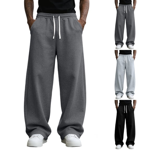 Domuza Baggy Sweatpants for Men Wide Leg Loose Open Bottom Uncuffed Gym Casual Lightweight Y2K Pants Relaxed with Pockets Dark Gray XL