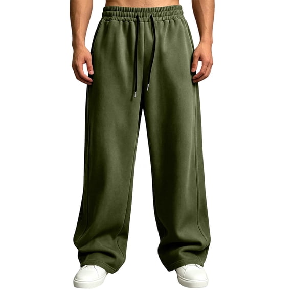 Domuza Baggy Sweatpants for MenWide Leg Elastic Waist Drawstring Athletic Loose Jogger Lounge Sweat Pants with Pockets Army Green S