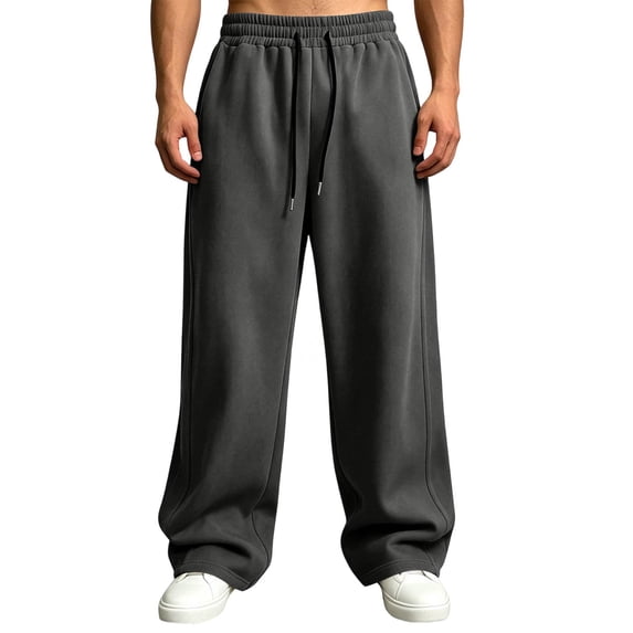 Domuza Baggy Sweatpants for MenWide Leg Elastic Waist Drawstring Athletic Loose Jogger Lounge Sweat Pants with Pockets Dark Gray 2XL