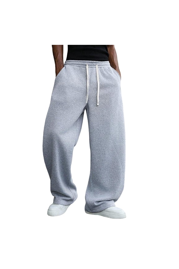 Barrel Sweatpants for Men 2026 Baggy Wide Leg Pants Casual Elastic Waisted Drawstring Sweat Pants Joggers with Pockets Light Gray XL