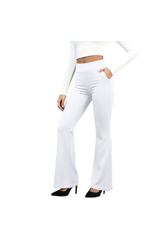 Bootcut Wide Leg Yoga Pants for Women Bootleg High Waist Workout Tummy Control Flare Work Pants White XL