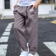 thumbnail image 1 of Domuza Boys Casual Cotton Linen Pants Girls Straight Leg Elastic Waist Loose Pants Wide Leg Solid Lightweight Trousers with Pocket Gray 130, 1 of 7