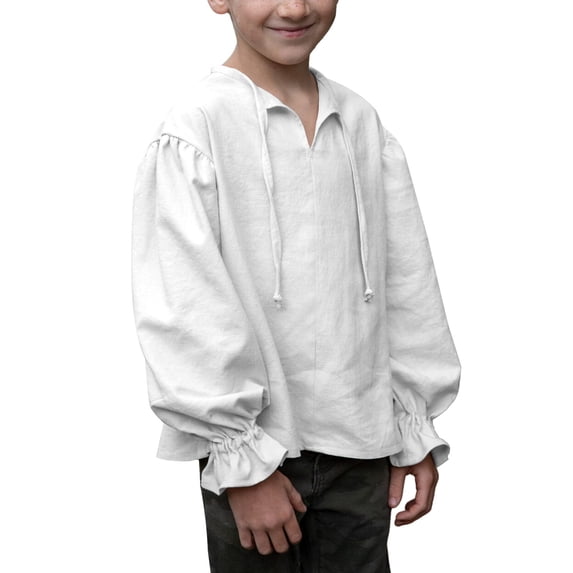 Domuza Boys Medieval Pirate Costume Shirt Kids Medieval Renaissance Ruffled Long Sleeve Tops White 150