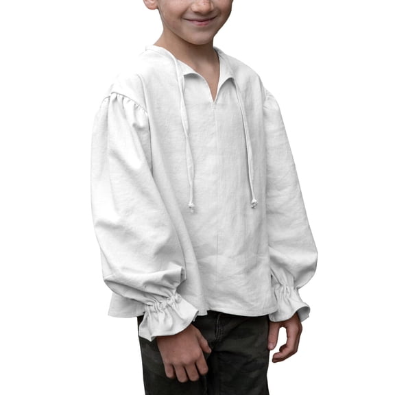 Domuza Boys Medieval Pirate Shirt Kids Renaissance Halloween Scottish Jacobite Costume Tops White 140