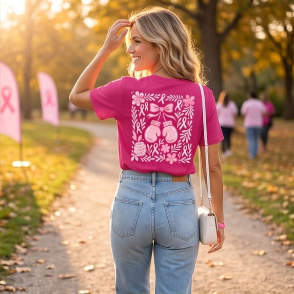 Domuza Breast Cancer Awareness Shirts for Women Pink Ribbon Print Cancer Survivor Short Sleeve Crew-Neck T Shirts ,in October We Wear Pink Top M