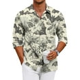 thumbnail image 1 of Domuza Button Down Shirt Men Long Sleeve Halloween Horror Funny Print Relaxed Fit Tshirts Lightweight Casual Lapel Tops for Halloween Party Khaki M, 1 of 7