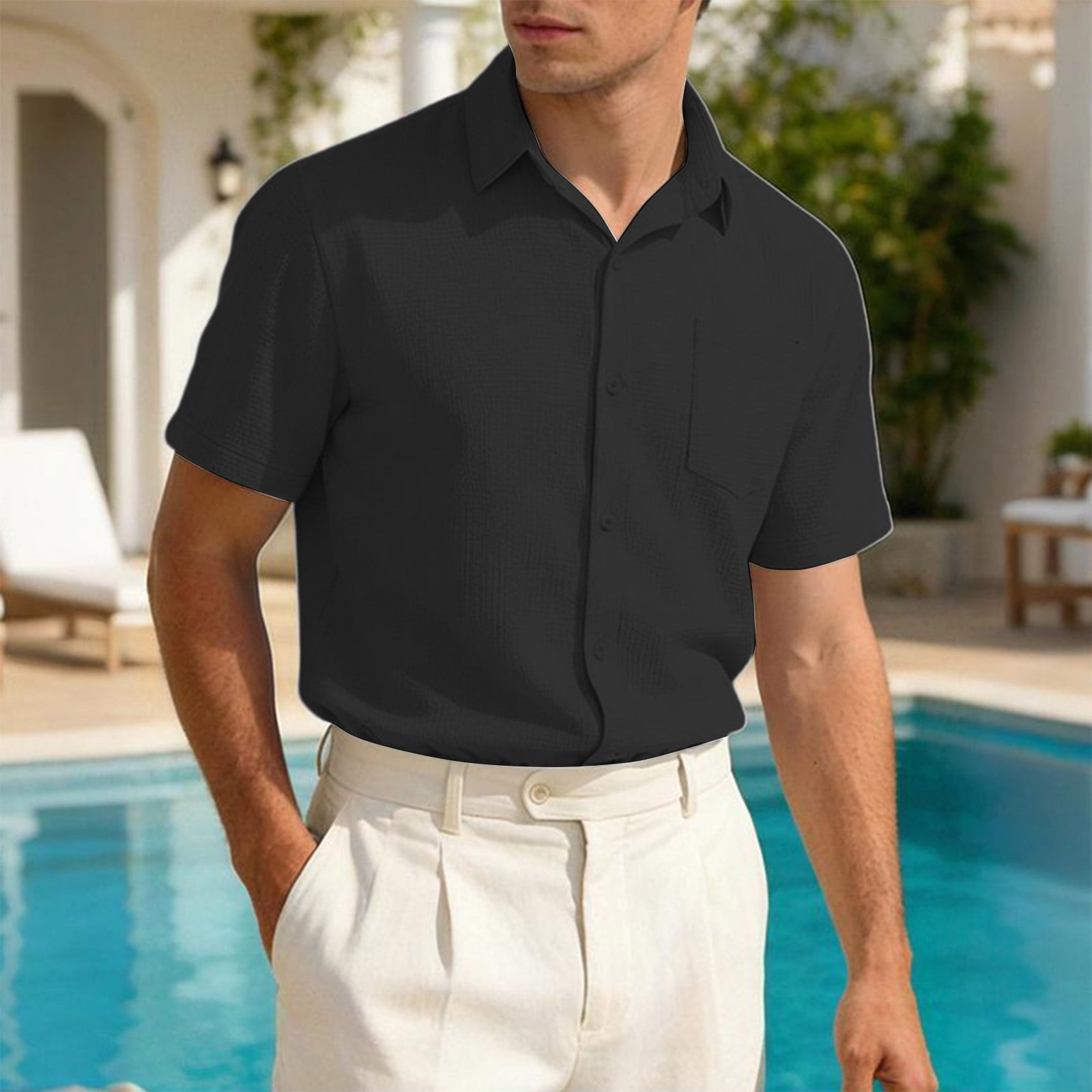 Domuza Button Down Shirt for Men Short Sleeve Casual Shirts Summer ...