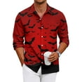 thumbnail image 1 of Domuza Button Down Shirt Men Long Sleeve Halloween Funny Horror Print Relaxed Fit T-Shirts Lightweight Casual Collared Dress Shirts for Halloween Party Wine M, 1 of 7