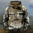 thumbnail image 1 of Domuza Camo Hoodies for Men Fleece Quarter Zipper Drawstring Cargo Hooded Sweatshirt Fall Winter Vintage Relaxed Fit Pullover with Pockets Khaki L, 1 of 4