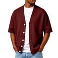 thumbnail image 1 of Domuza Cardigan Sweater for Men Casual Waffle Knit Short Sleeve Button Sweater 2026 New Fashion Loose Fit Open Front Lightweight Top Wine 4XL, 1 of 4