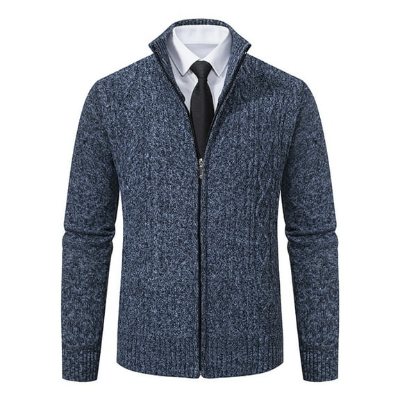 Domuza Cardigan Sweaters for Men Full Zip Up Stand Collar Long Sleeve Casual Knitt Sweaters Fall Winter Stylish Soft Comfortable Slim Fit Tops Navy XL